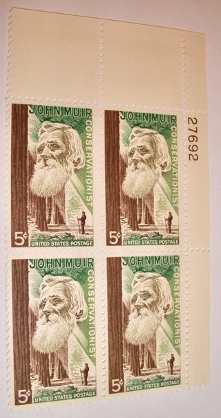 Scott #1245, John Muir, Conservationist, Pane of 4 Useable 5¢ US Postage Stamps