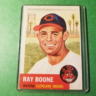 1953 TOPPS BASEBALL  CARD # 25 - RAY BOONE - INDIANS - NO CREASES - BV= $50