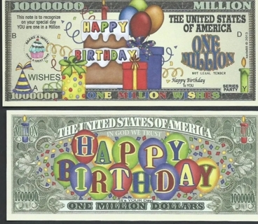 1 birthday wishes dollar bill novelty play funny fake money W/Sleeve