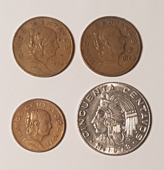 4 Coin Mexico 5 50 centavos 1963 1968 1971 1972