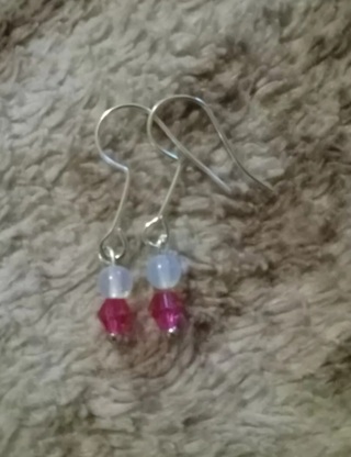 Pink Crystal dainty hook earrings 