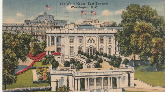 Vintage Used Postcard: 1943 White Hosue East Entrance , Washington DC