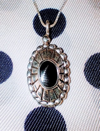 NECKLACE REAL BLACK ONXY AND STERLING SILVER  MARKED AND TESTED 15 INCH SILVER CHAIN ALSO FANTASTIC.