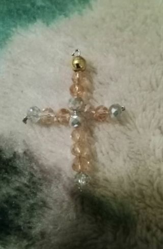 Crystal beaded cross charm 2 inch