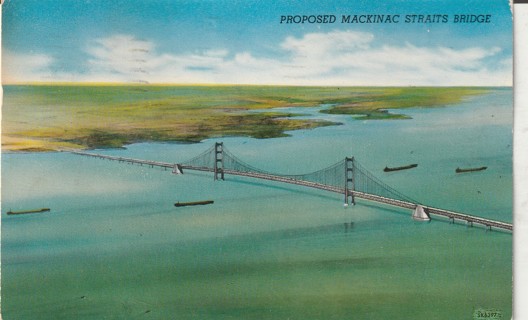 Vintage Used Postcard: C: 1956 Proposed Mackinac Straits Bridge, MI