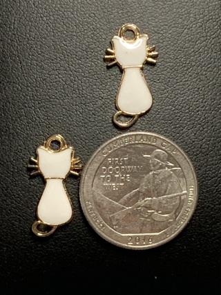 CAT CHARMS~#16~WHITE~BACK VIEW~SET OF 2~FREE SHIPPING!