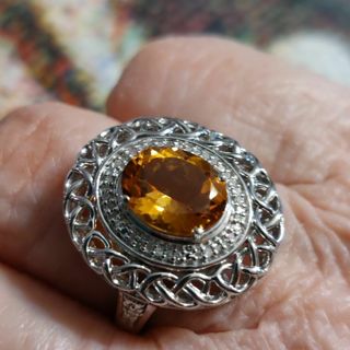 Citrine Diamond Sterling Silver Ring, retails $244