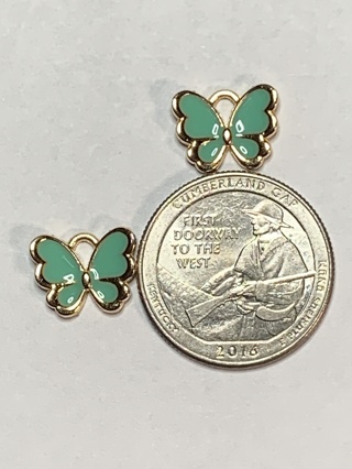 BUTTERFLY CHARMS~#41~LIGHT GREEN~SET OF 2 CHARMS~FREE SHIPPING!