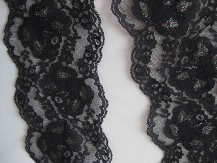 Black floral lace ribbon, scalloped edges 3.75"x34", sewing decorating