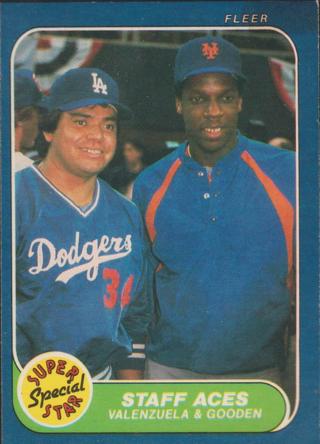 1986 Fleer #641 Staff Aces Dwight Gooden / Fernando Valenzuela Baseball Card