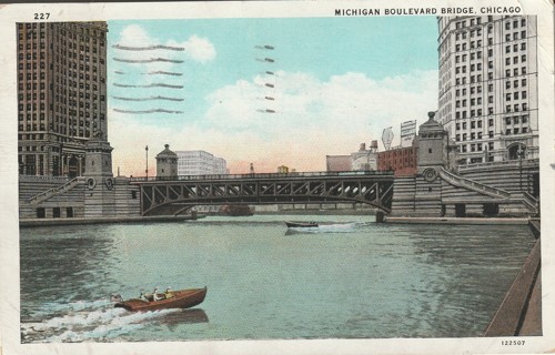 Vintage Used Postcard: 1930 Michigan Boulevard Bridge, Chicago, IL