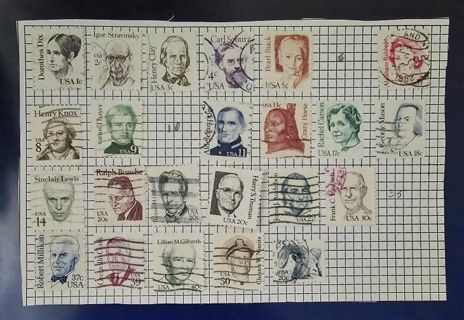 US Canceled People Postage Stamps Lot Hinged on Paper.