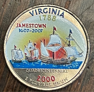 2000 P Virginia State Colorized Washington Quarter Dollar BU
