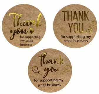 ⭐NEW⭐(12) 1" GOLD FOIL on craft paper 'thank you for supporting my small business ' stickers