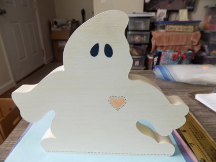 Wood handmade ghost cut out 6 1/2 tall x 7 1/2 wide heart painted on chest 1 inch thick