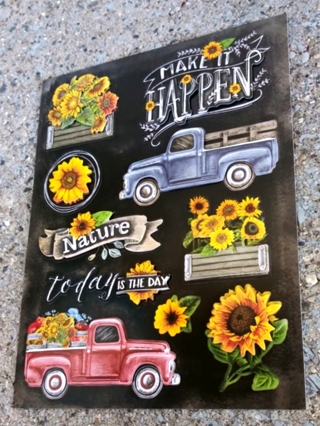 3 D SUNFLOWER AND OLD CHEVY TRUCKS POP UP STICKERS