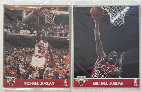 1990 NBA Hoops Michael Jordan Action Photos 8x10 Glossy x 2 - New Factory Sealed