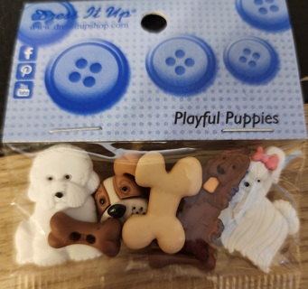 NEW - Dress It Up - Playful Pups Buttons - 7 in package 