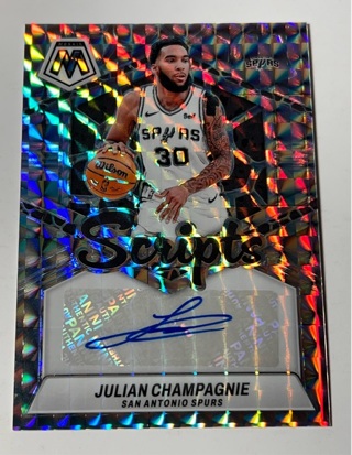 2023-24 Panini Mosaic Julian Champagnie Auto Scripts Silver Prizm #MS-CHM Spurs