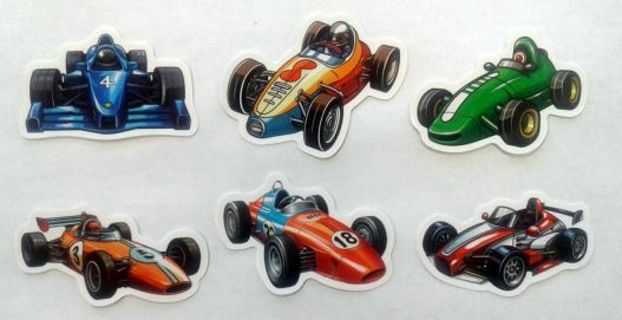 Six Race Car Vinyl Stickers #3