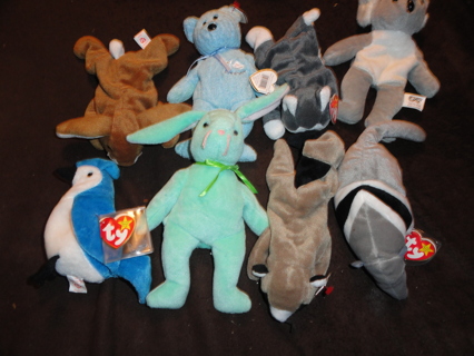 Lot of 8 Stuffed Beanies 7 TY Babies Toys Vintage Retro