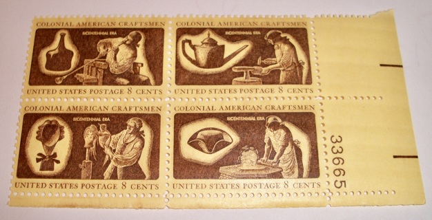 Scott #1456-59 Colonial Craftsmen, Pane of 4 Useable 8¢ US Postage Stamps