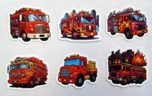 Six Awesome Fire Truck Vinyl Stickers