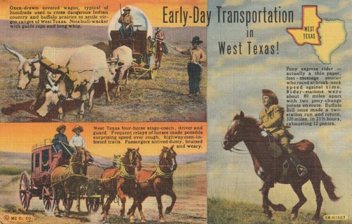Vintage Used Postcard: Pre Linen: 1945 Early Day Transportation in West Texas