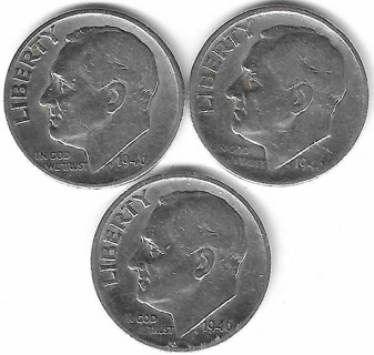 Vintage 1946 Roosevelt Dime P-D-S First Year Set