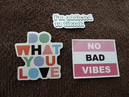 3 scrapbook motivational laptop stickers TikTok Do what you Love No bad vibes