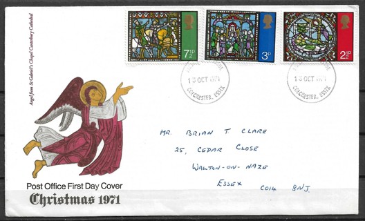 1971 Great Britain Sc661-3 Christmas from Stained Glass Windows, Canterbury Cathedral FDC