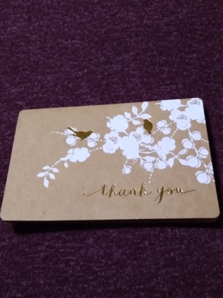 White Floral-Gold Bird Notecard - thank you