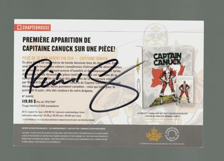 Postcard autographed by Comic Book Artist Richard Comely, creator of Captain Canuck.