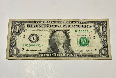 One Dollar Bill * Star Note  E 01980831 *  2013 Series!