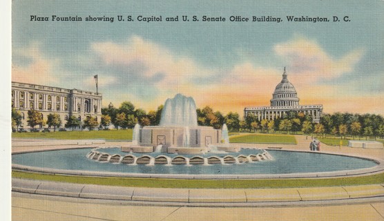 Vintage Used Postcard: 1940 Plaza Fountain, US Capitol & Sentate Office, Washington DC