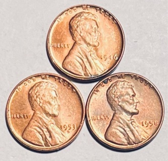 3 Uncirculated Lincoln Wheat Pennies 