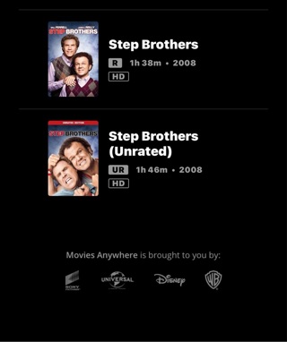 STEP BROTHERS RATED & UNRATED HD MOVIES ANYWHERE CODE ONLY