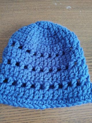 Hand Crocheted Blue Lacy Baby Hat