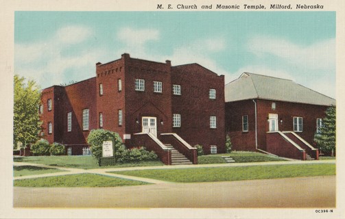 Vintage Unused Postcard: s: M E Churcch & Masonic Temple, Milford, Nebraska