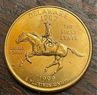 1999 D Delaware State14kt Gold Plated Washington Quarter Dollar BU