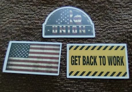 American flag get back to work and Union hat laptop computer sticker lot hard hat toolbox