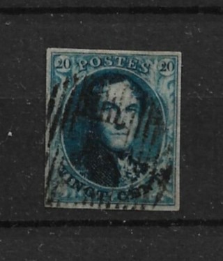 1854 Belgium Sc7 20c King Leopold I used