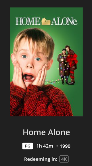 Home Alone MA VUDU HD Digital Movie Code