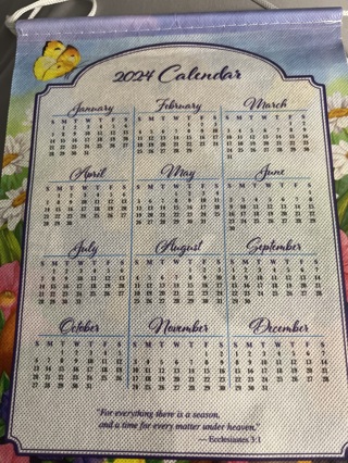 BNIP Hanging Flowered Pet 2024 Calendar. January-December. Approximately 12” x 8”