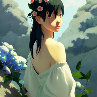 Listia Digital Collectible: Cloudy day in the field of flowers with girl with flower headband