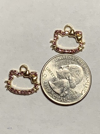 CAT HEAD CHARMS~#10~GOLD/PINK~2 CHARMS~FREE SHIPPING!