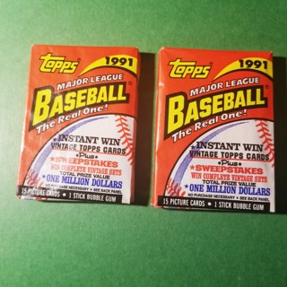 WAX PACK - 1991 Topps Baseball - LOT of (2) Wax Packs (Factory Sealed) 