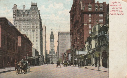 Vintage Used Postcard: 1908 Broad St N from Spruce St, Philadelphia, OA