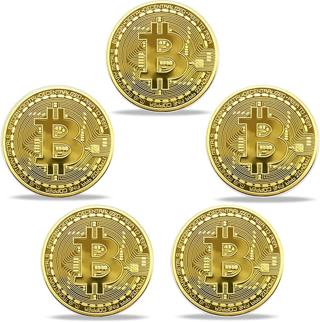 NEW (5-Pack) Bitcoin Collectible Coins Limited Edition Physical Metallic Gold Color Coin FREE