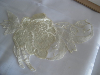 Vintage satin floral applique, 11"x 7", off white, just beautiful, sewing, cloths decor